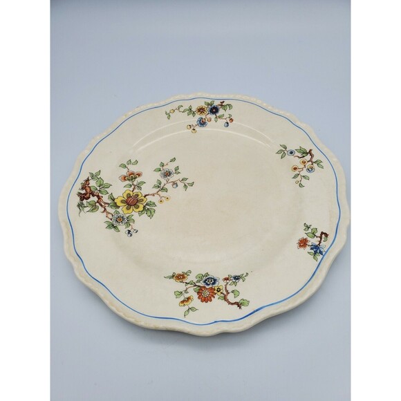 Vintage Steubenville Ivory Scalloped & Beaded 9" Plate Floral Pattern BEAUTIFUL - Picture 11 of 12